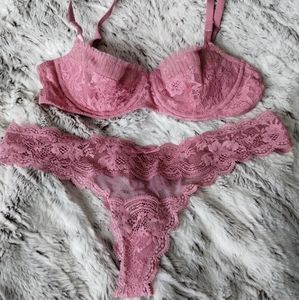 Matching Victoria's Secret Pink underwire unlined lace bra and thong